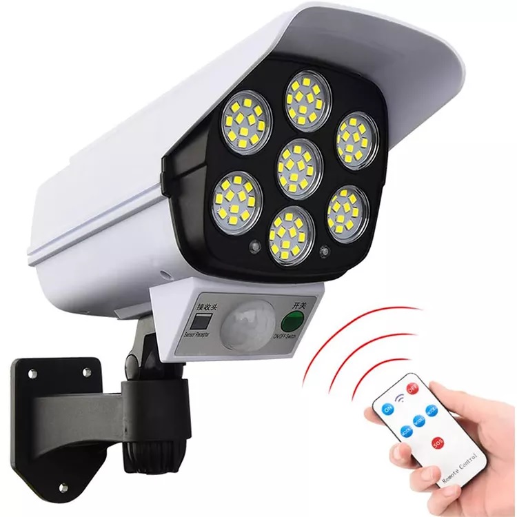 Đèn ngoài trời giả camera, cảm biến tắt bật bằng chuyển động, đèn năng lượng mặt trời có thể điều chỉnh độ sáng thông minh, chống trộm - chống nước- tiết kiệm điện, kèm điều khiển tắt bật từ xa