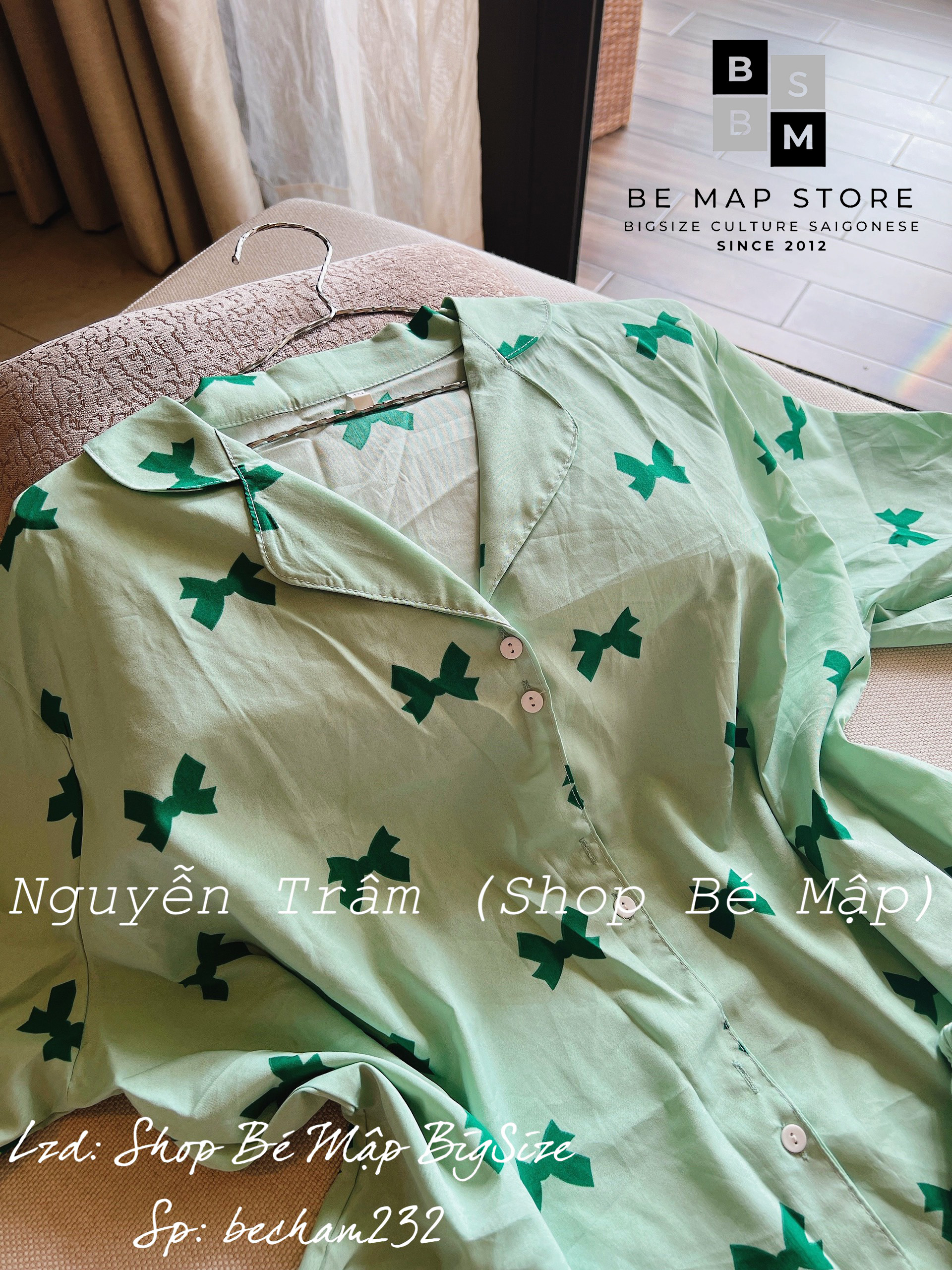 Set Pijama Bèo Đính Nơ BigSize 70-90Kg [Hình Thật Chính Chủ]