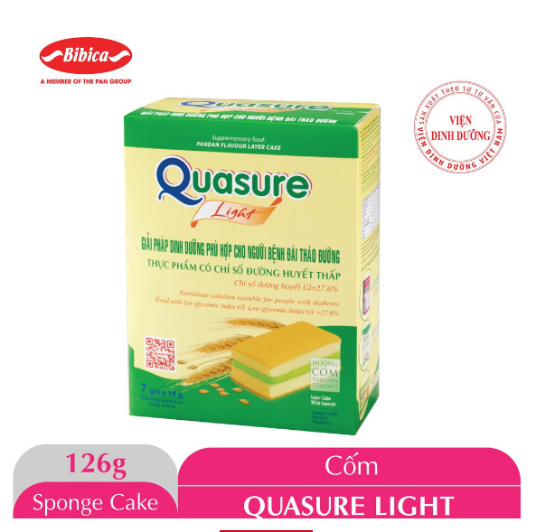 Bánh bông lan tiểu đường ăn kiêng Quasure Light Hộp 126g (7 gói); Hộp 180g (10 gói) - Bibica