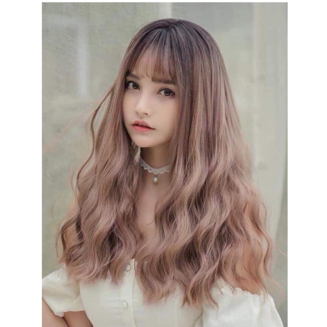 Tóc giả đẹp ❤️FREESHIP😍 Tóc giả nguyên đầu xù lửng hồng đất - cc77