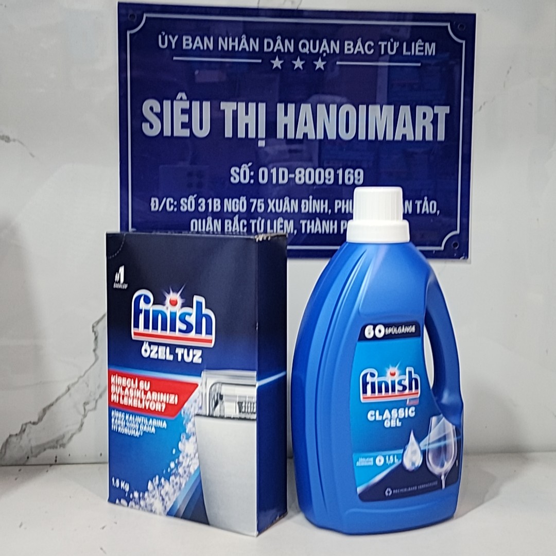 Combo Xà phòng rửa bát Finish Gel 1.5L hoặc 1.5kg Muối Rửa bát Finish hàng Đức
