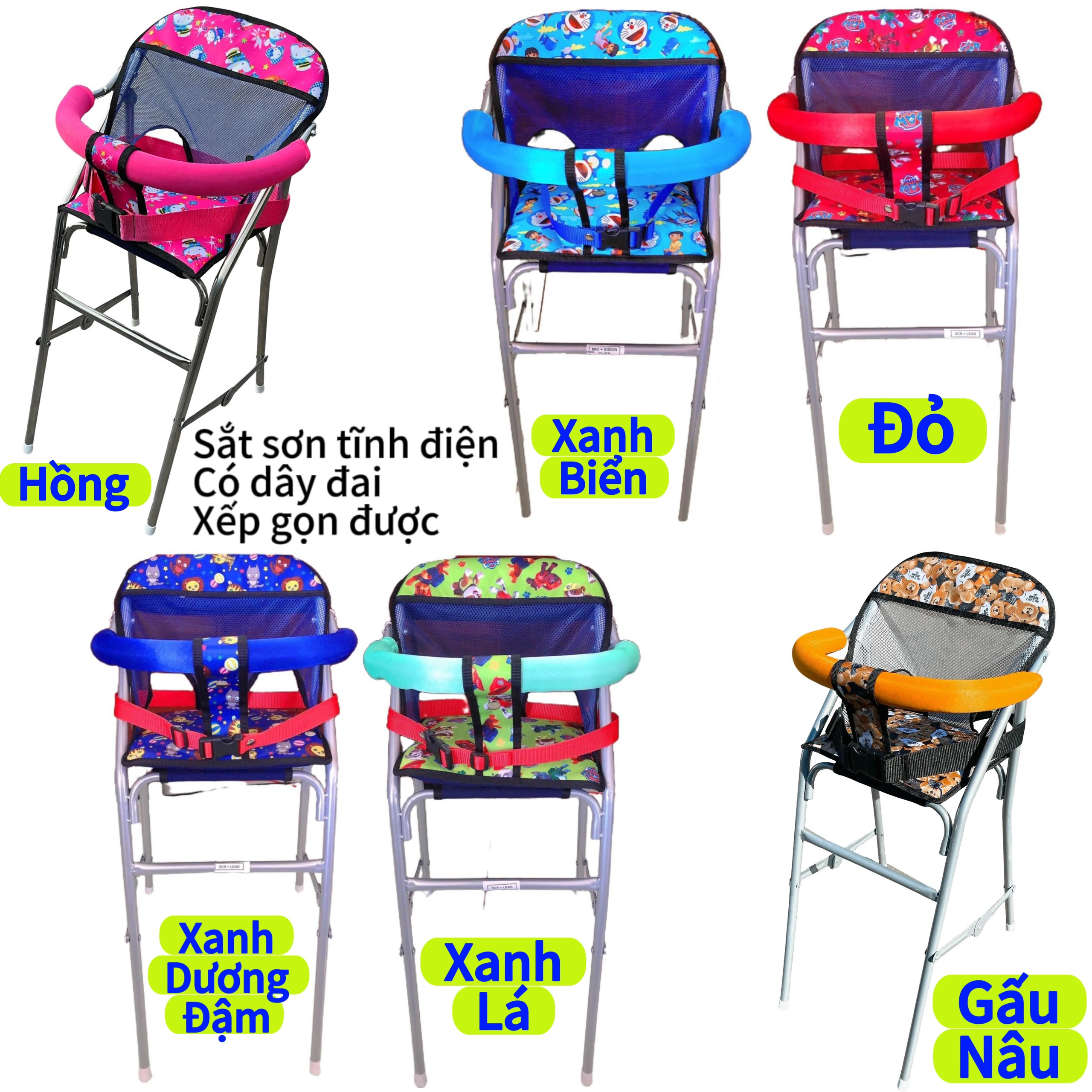 Ghế ngồi xe novo có dây đai an toàn cho bé, ghế ga xếp sắt sơn tĩnh điện gấp gọn có dây đai