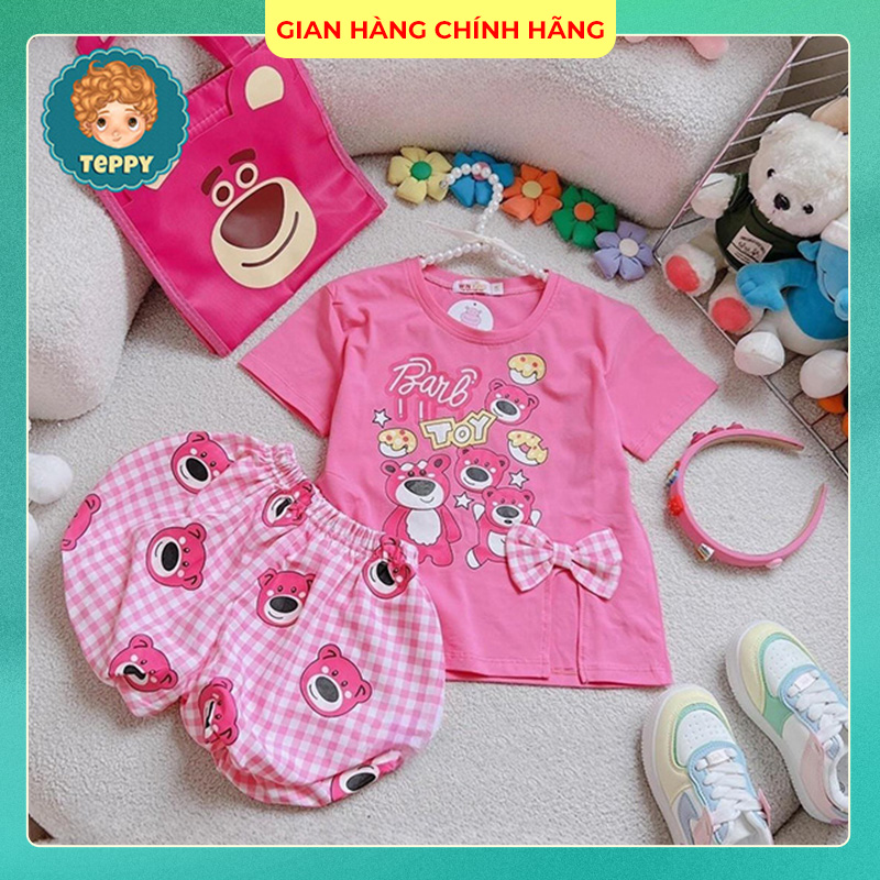 Set bộ gấu dâu hồng cho bé gái