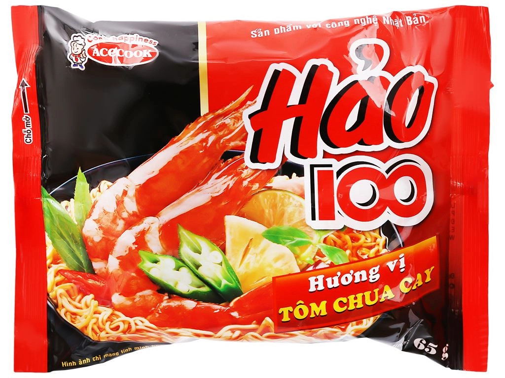 [Thùng 30 gói] Mì Hảo 100 Tôm chua cay 65g