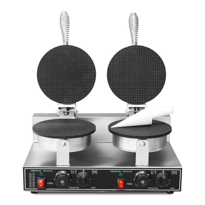 Máy làm bánh kẹp ốc quế đôi công nghiệp mặt caro cone baker 220V ice cream machine tặng công thức làm bánh + dụng cụ tạo hình ốc quế