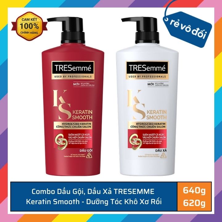 Combo shampoo, TRESemme argan smooth conditioner for dry tangle hair formula hydrolyzed argan salon wash hair smoothly 640G, 620g