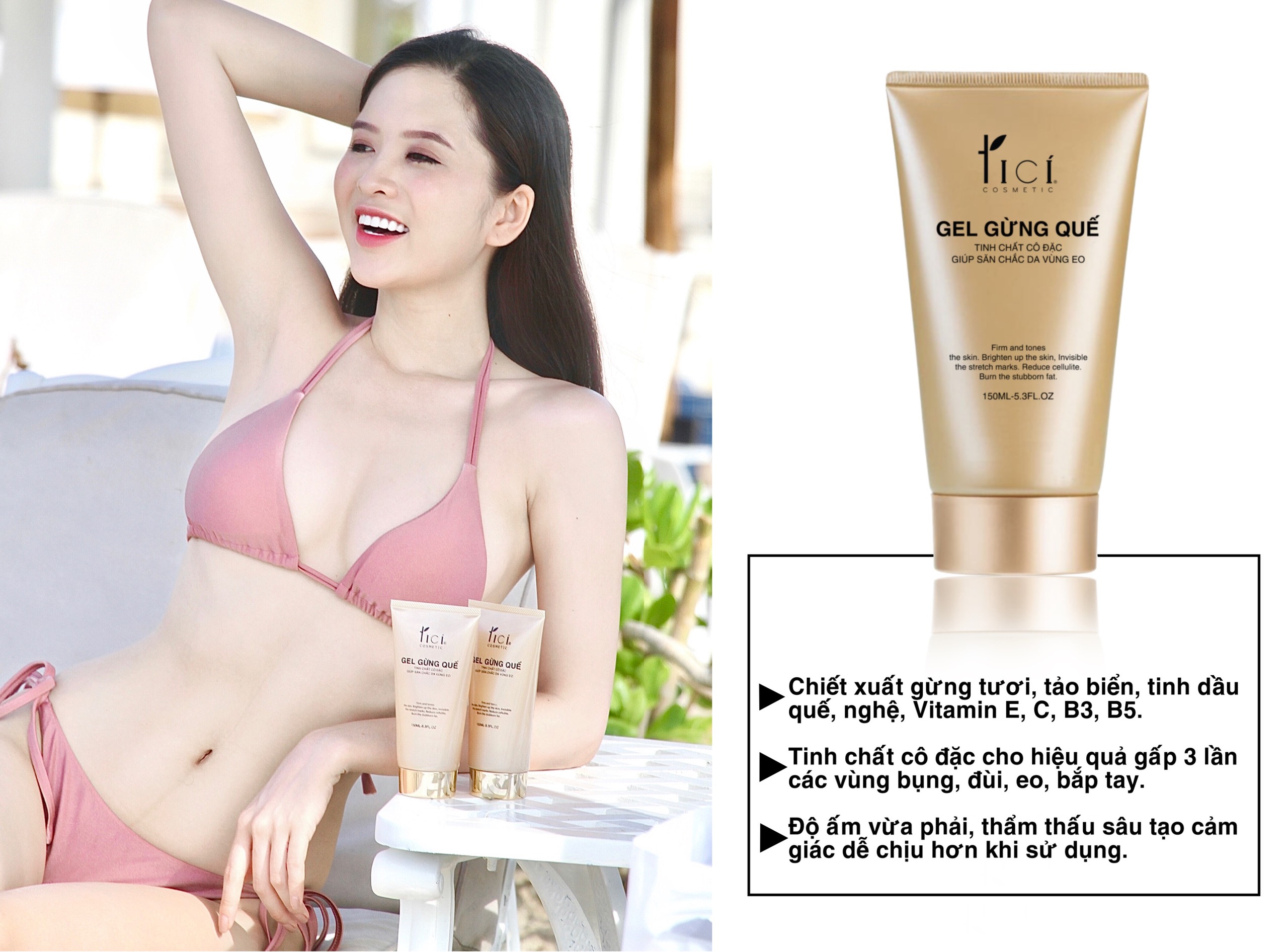 Gel Giảm Mỡ Bụng Tinh Chất Gừng Quế TICI - 150ML