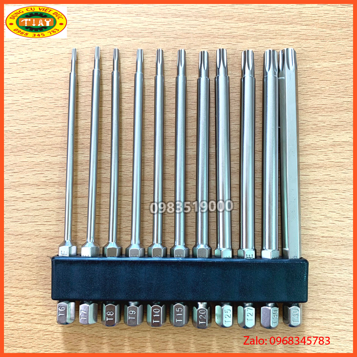 Bộ 11 mũi Tô vít  lục giác hoa thị 100mm cho khoan pin, điện hãng BROPPE