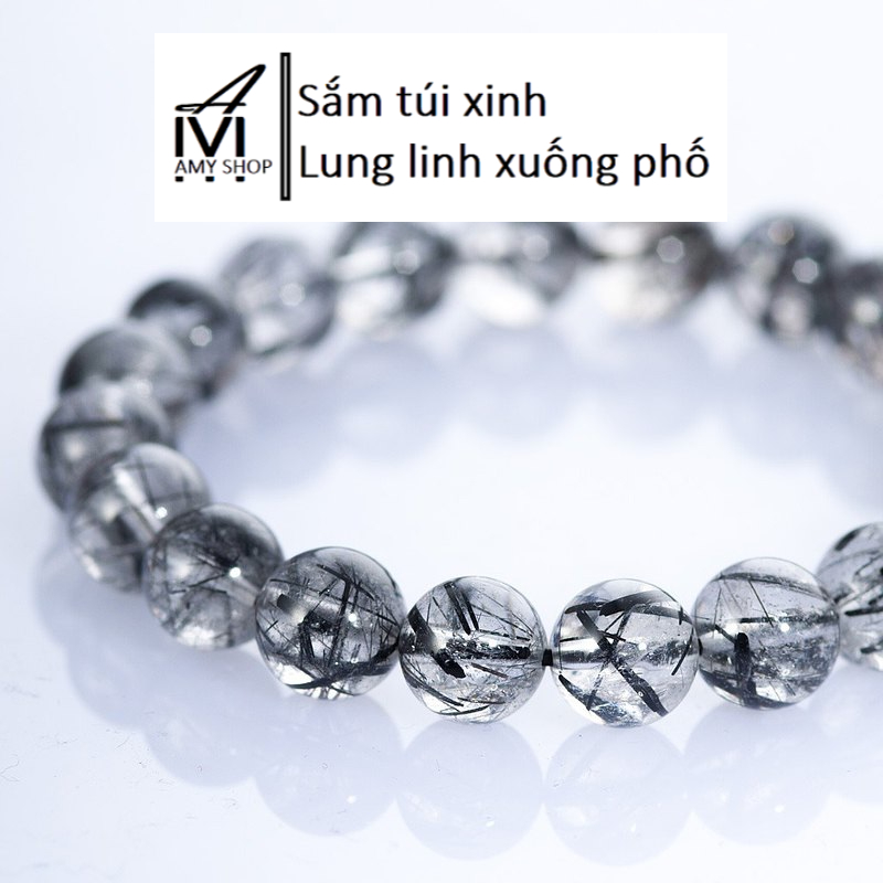 [Túi da thật Amy] Vòng tay phong thủy thạch anh tóc đen