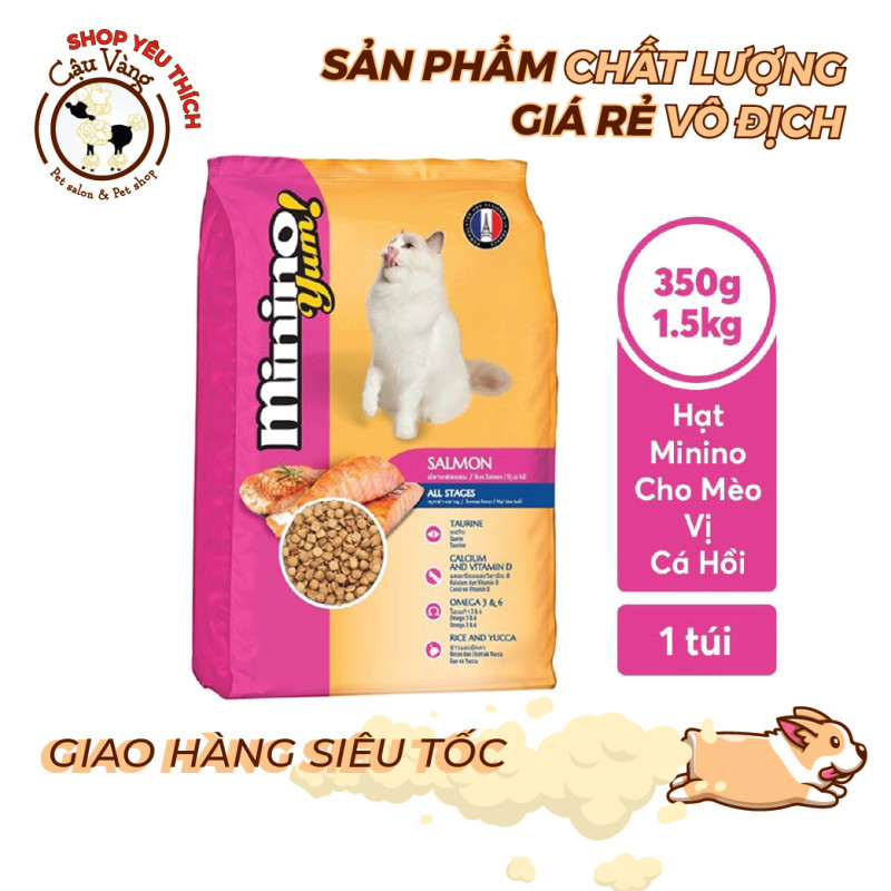 Thức ăn cho mèo Minino Yum Salmon Vị Cá Hồi 350gr & 1kg5  /gói | Hạt Cho Mèo Minino