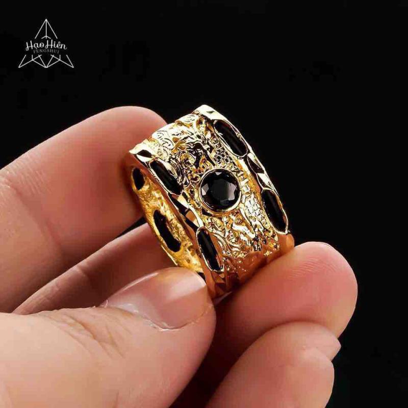 Nhẫn Lông Đuôi Voi Phong Thuỷ Titan mạ Vàng đính Hạt Đá Swarovski - Tôn lên sự Sang Trọng, Lịch Lãm cho phái mạnh