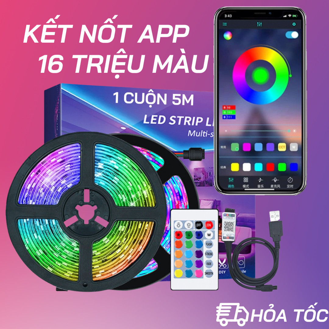 Bộ Dây Đèn LED Đuổi ARGB 5 Mét Dùng APP Nháy theo nhạc TIKTOK, Đèn LED Decor Phòng Ngủ, Trang Trí Nhà Cửa Ngày Lễ Tết