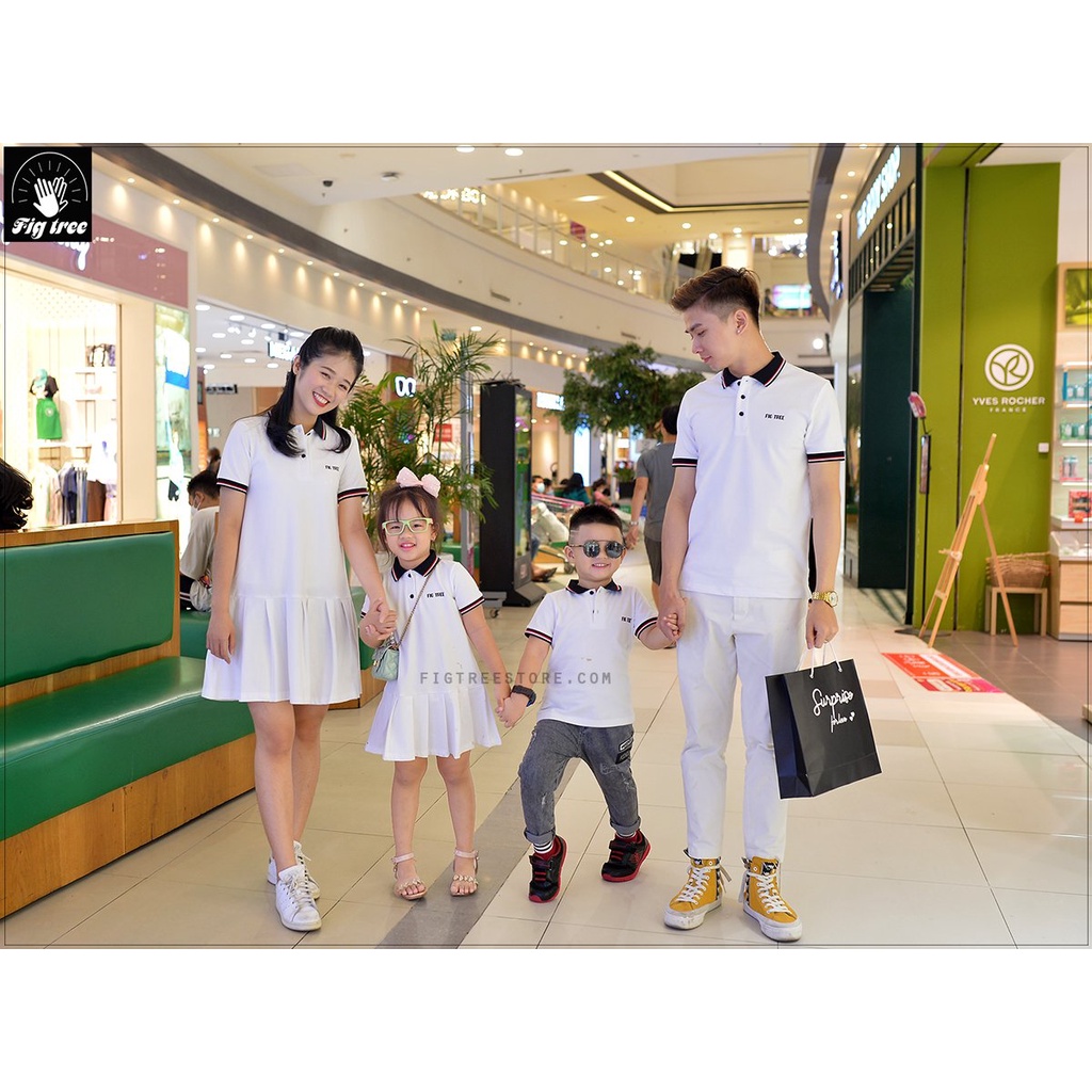 Set gia đình polo áo + váy FIG TREE màu trắng( hàng thiết kế đủ size + hình cận cảnh)