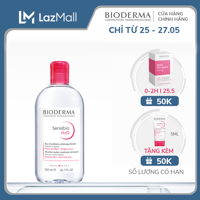 Dung dịch làm sạch và tẩy trang micellar cho da thường và da nhạy cảm Bioderma Sensibio H2O - 500ml
