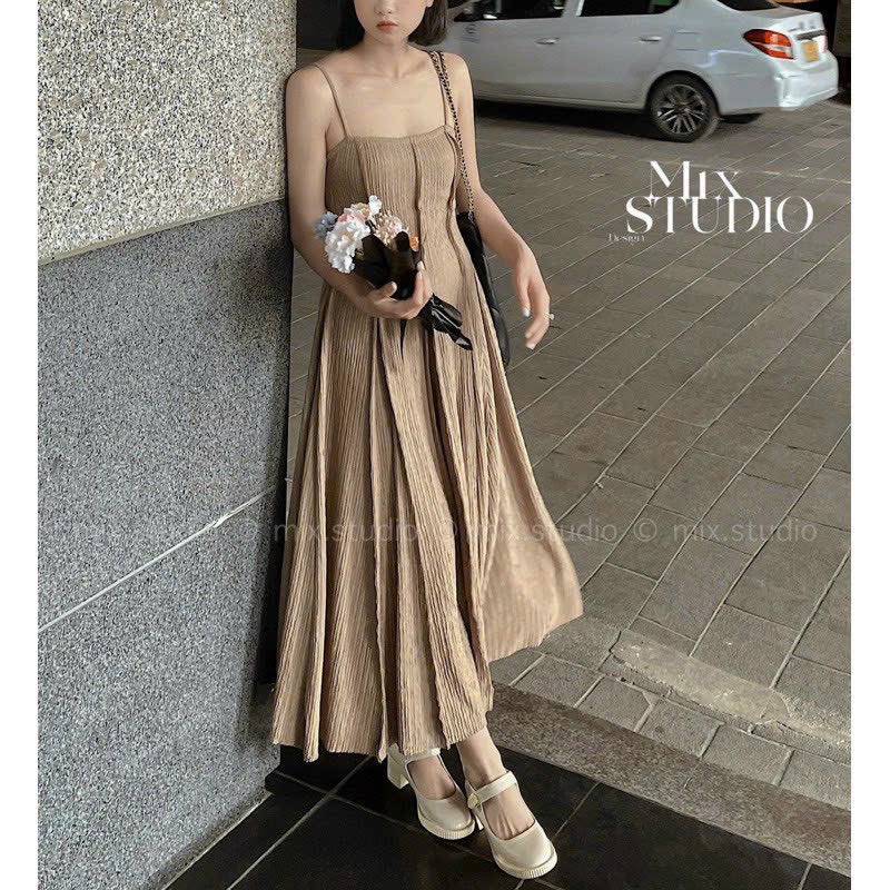 Đầm Xoè Dáng Dài Hai Dây Basic Siêu Hot 2023 CC138