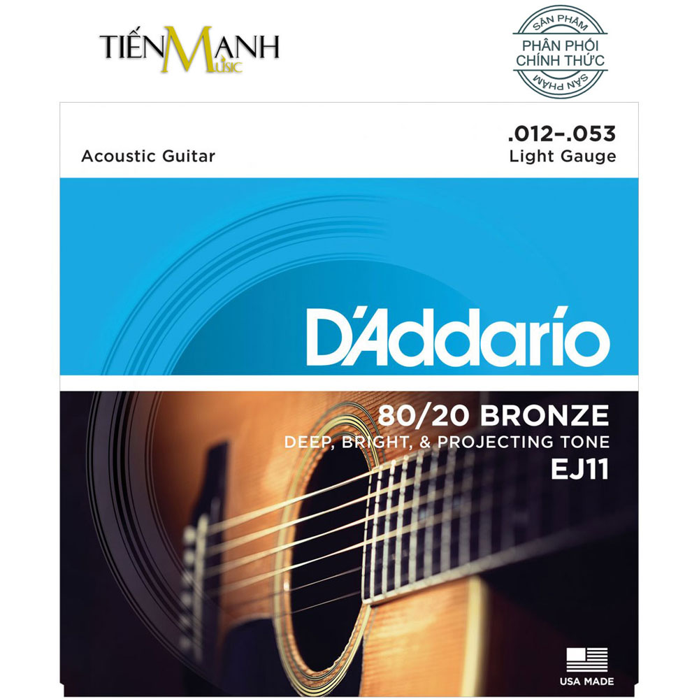 D'Addario  EJ10, EJ11, EJ12, EJ13 80/20 Bronze Acoustic Guitar Strings, Custom Light