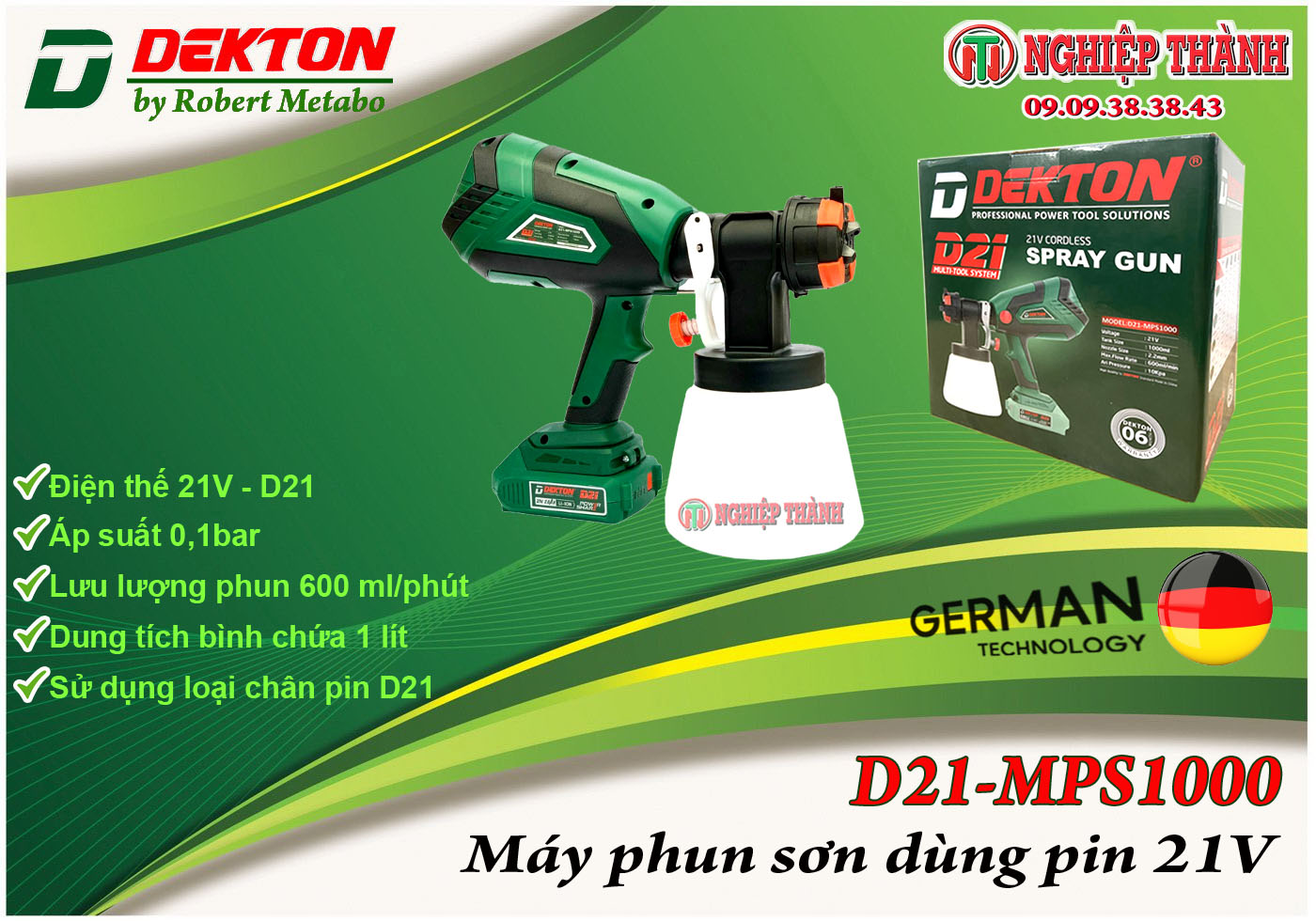 Máy Phun Sơn Dùng Pin 21V Dekton D21-MPS1000