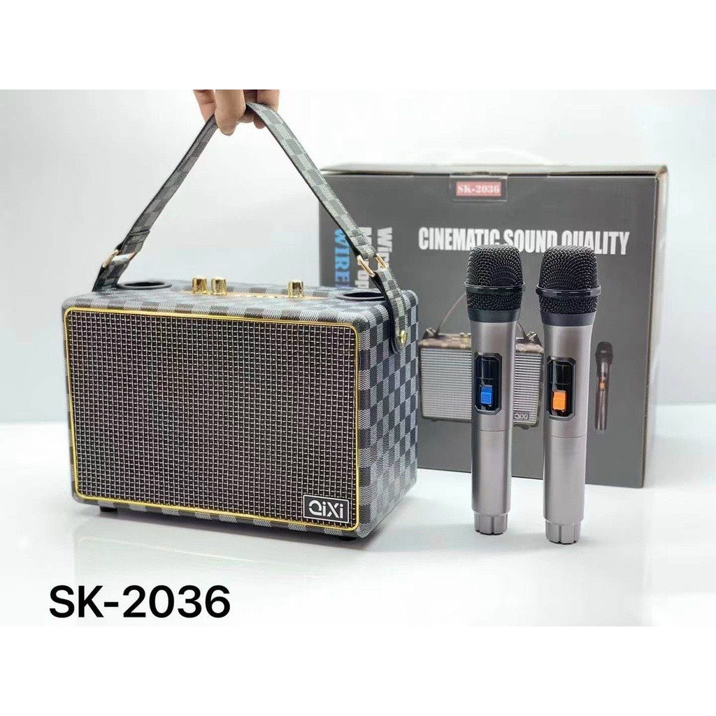 Loa bluetooth sk-2036 , có sẵn 2 micro không dây , hát karaoke nghe nhạc bass mạnh