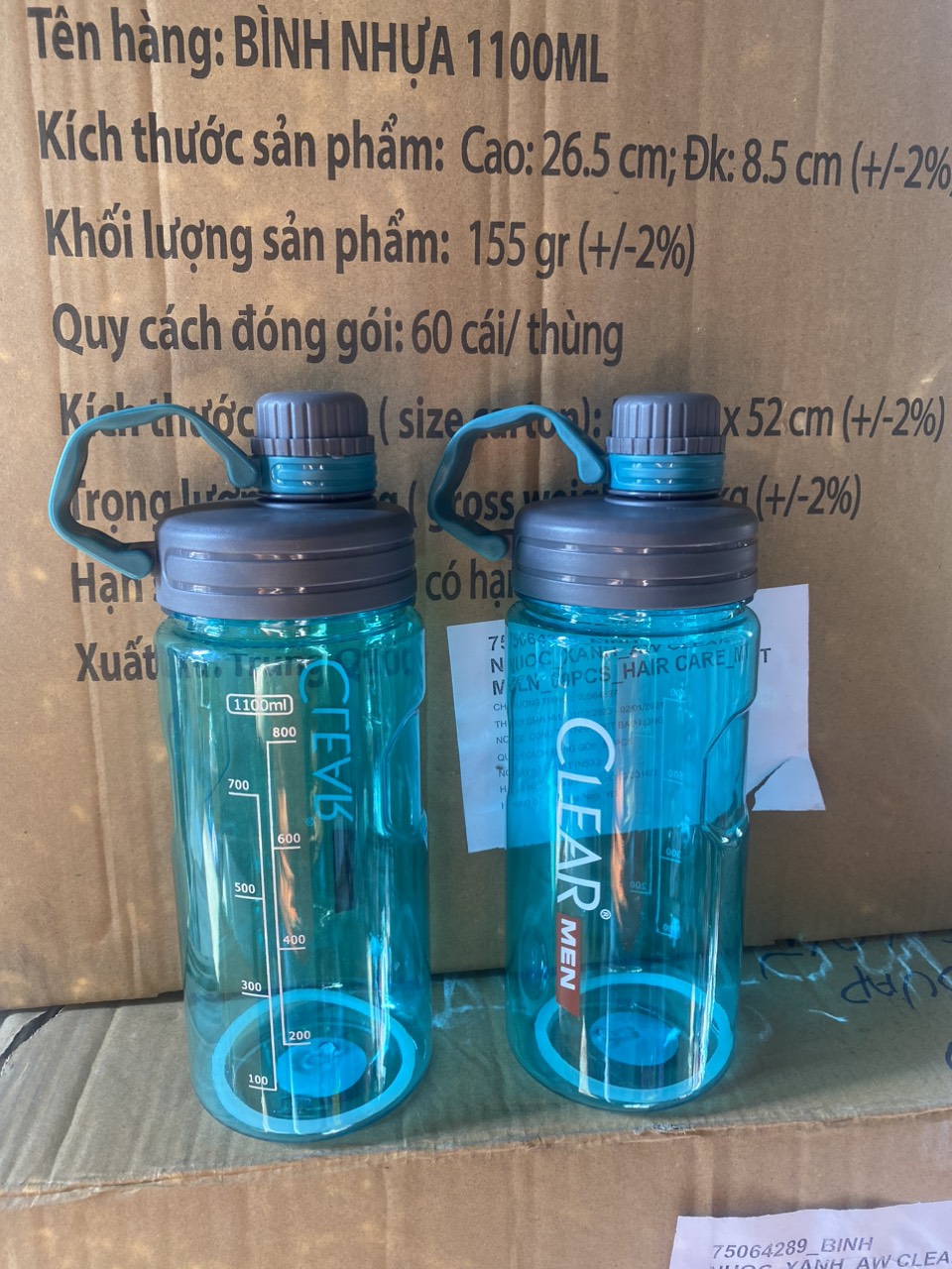 Bình nước thể thao km từ clear men 1100ml màu xanh