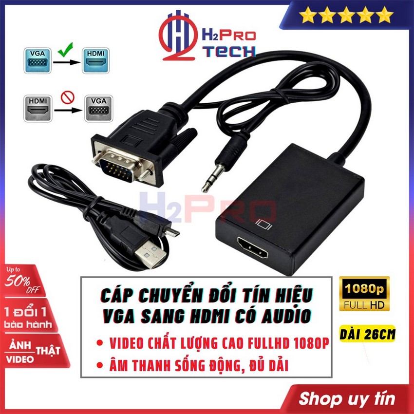 Cable converter VGA to HDMI with audio high-end, full HD 1080p, dynamic Sound, cable VGA signal to hdmi-h2pro tech
