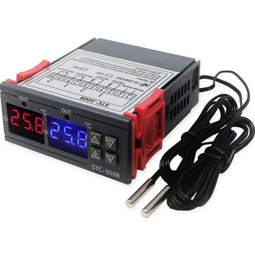 Stc-3008 bộ cảm biến điều khiển nhiệt độ màn hình kép cảm biến với đầu dò ac 110-220v dc 12v 24 v