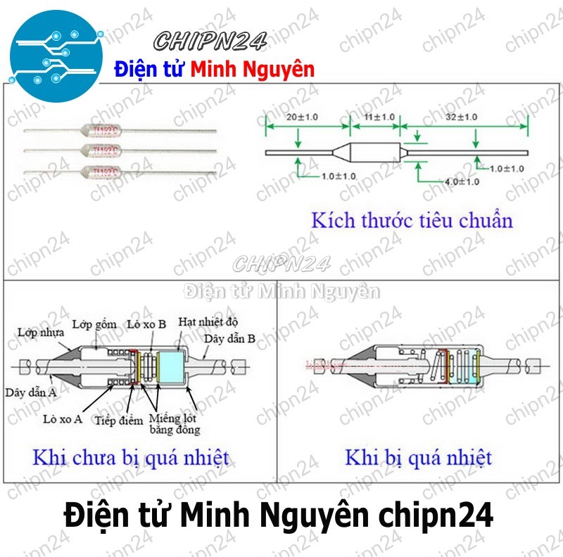 [2 cái] (K451) Cầu chì nhiệt RY 10A 250V (100/110/115/121/130/135/142/155/165/169 độ) - [Chọn Loại] - HHH.00043