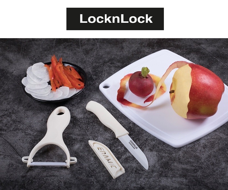 Bộ Dao Gọt Vỏ Bào Sợi Kèm Thớt Lock&Lock Cookplus CKK503WHT