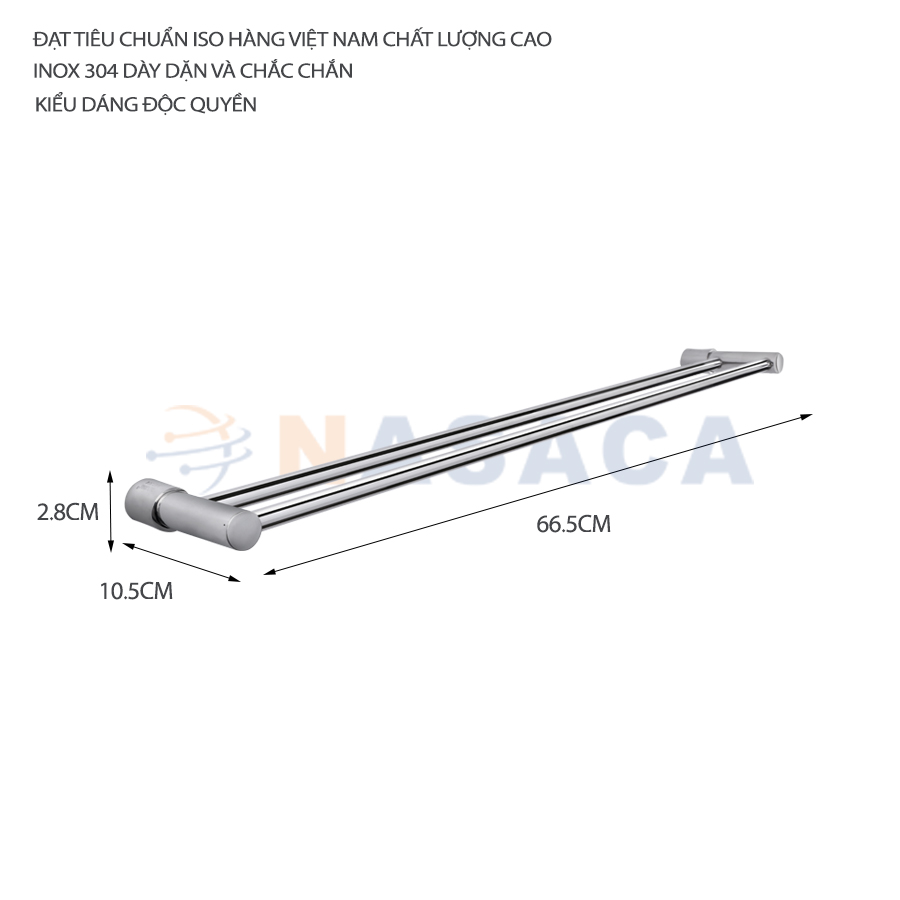 Treo Khăn Đôi Nắp Tròn Tovashu 304-E7 (inox 304 - bảo hành 20 năm)