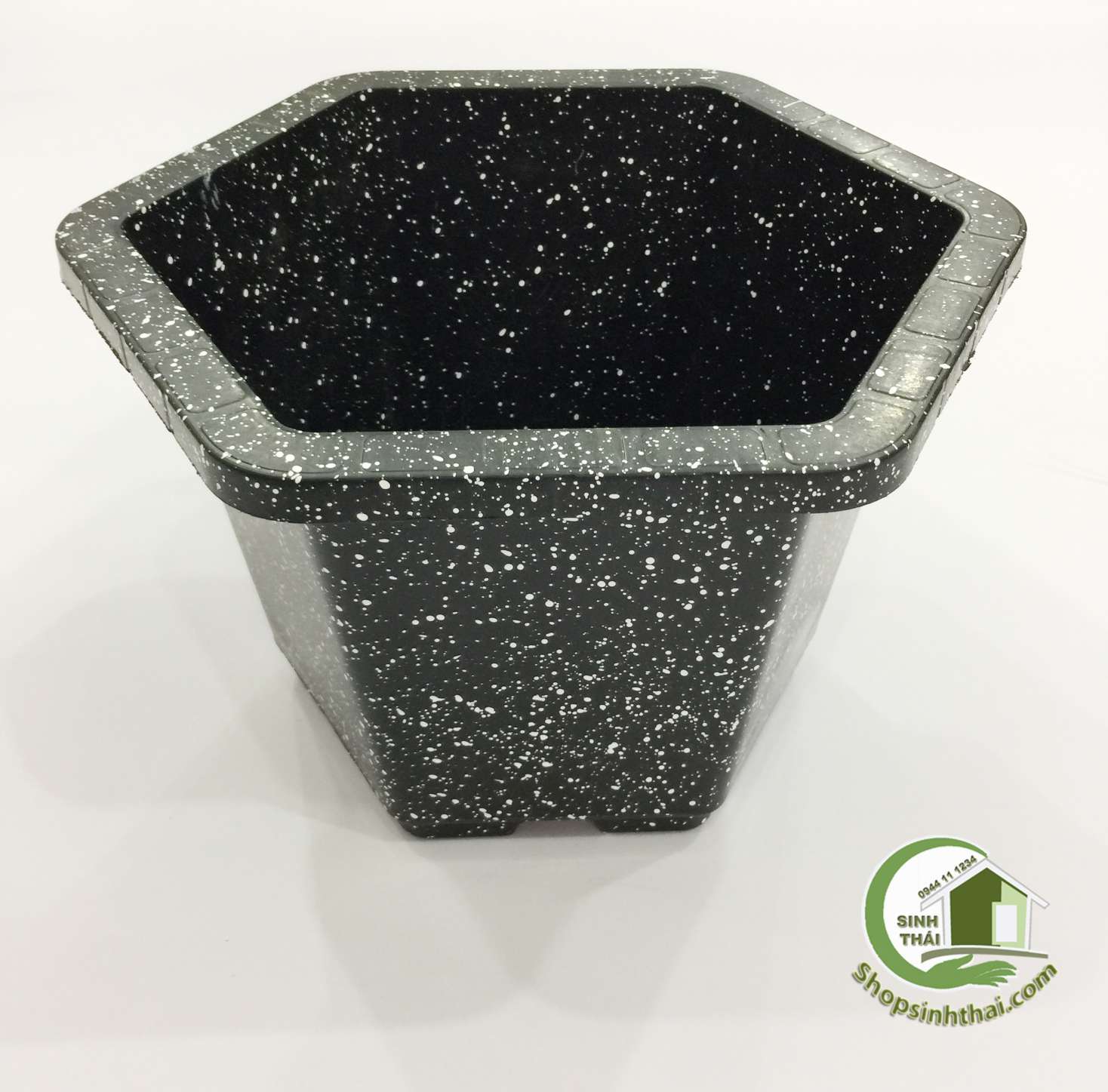 [HCM]Chậu Nhựa Trồng Cây Giả Đá Màu Đen Hình Lục Giác - 31cm x 20cm