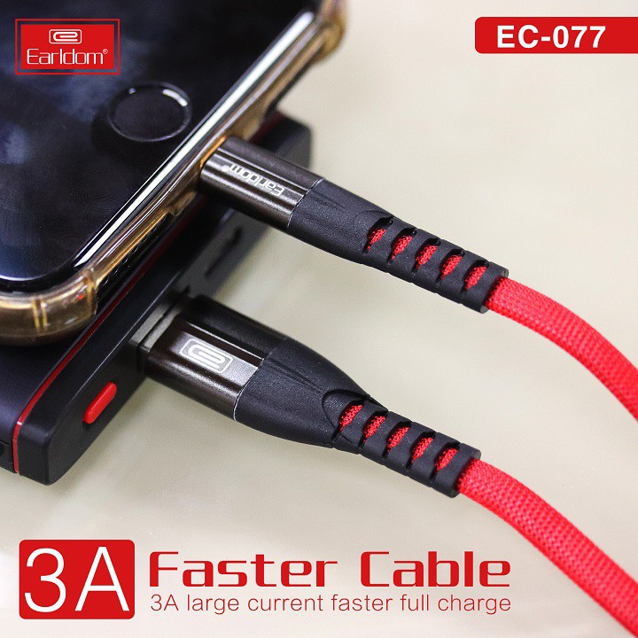 Cáp sạc dù Earldom EC-077 , cáp sạc nhanh 3A (Lightning /Micro /TypeC)