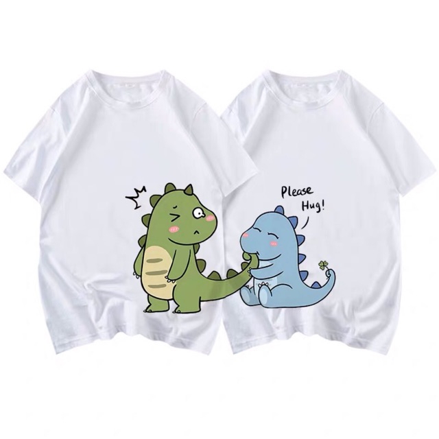 COMBO 2 ÁO -Áo thun đôi( 2 áo) in khủng long cắn đuôi