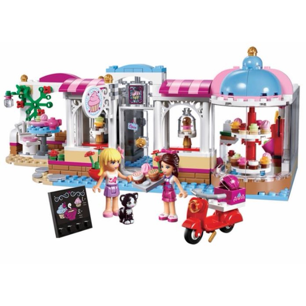 Đồ chơi lắp ghép mô hình heartlake cupcake cafe xếp hình tiệm cafe bánh ngọt hồ trái bela 10496