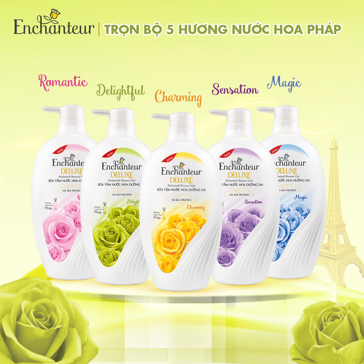 Combo quà tặng Enchanteur cao cấp (Sữa tắm Delightful 650gr, Nước hoa bỏ túi Enchanteur Delightful 18ml/hộp)