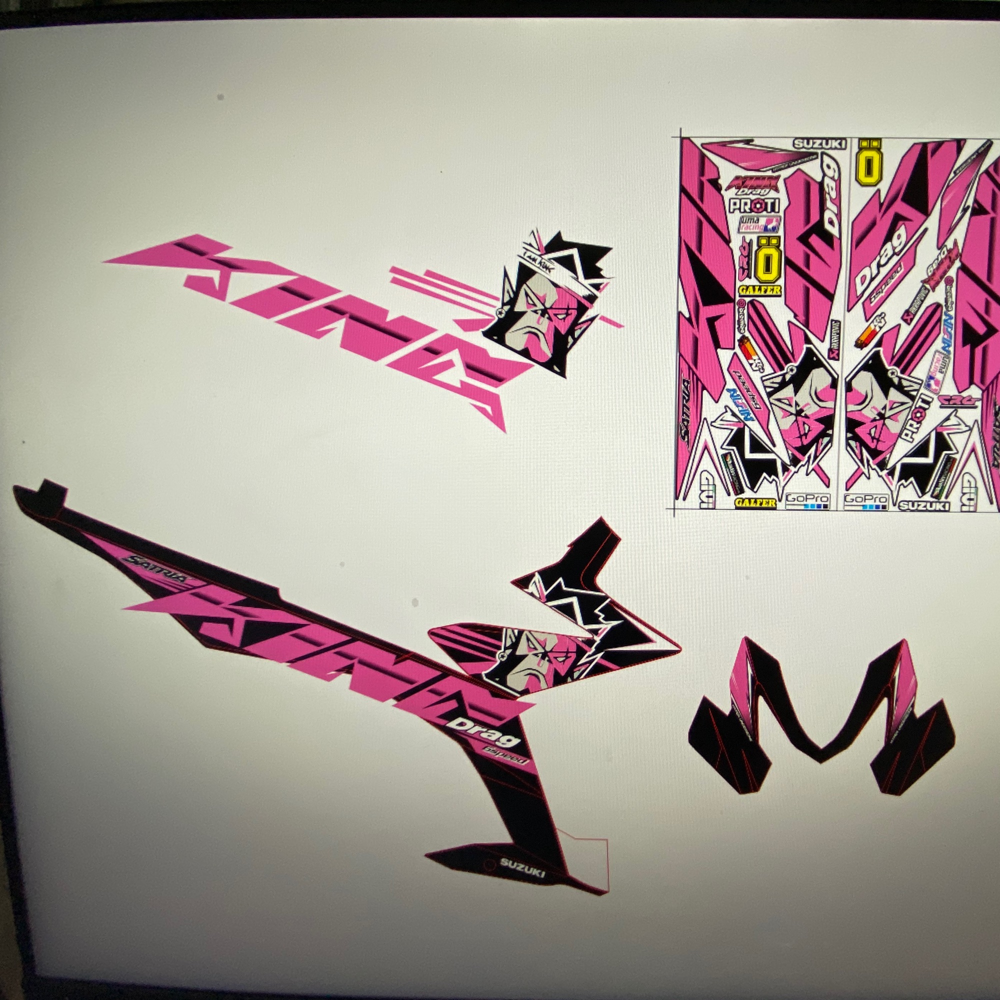 Tem rời Satria Fi King Drag hồng đen