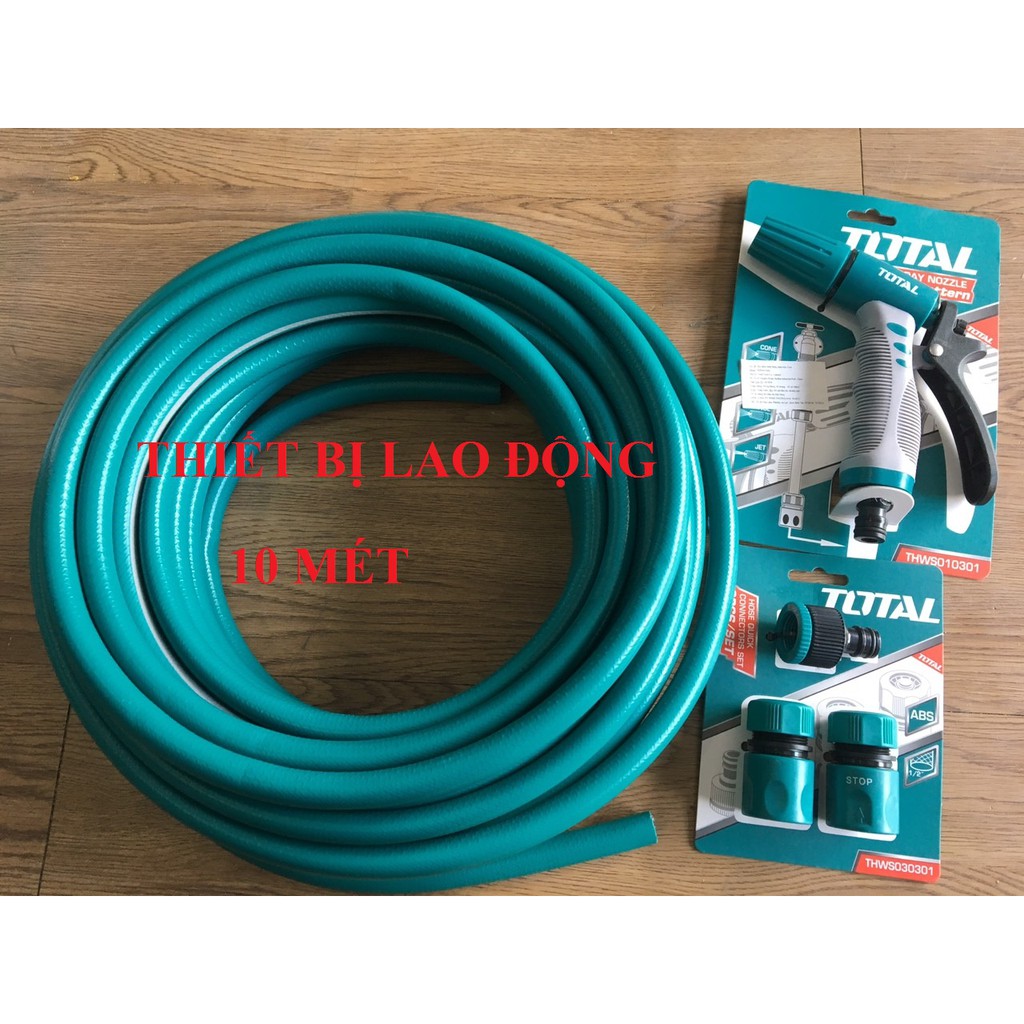BỘ 10 MÉT ỐNG DÂY PVC TOTAL KHỚP NỐI ỐNG VÀ VÒI XỊT TƯỚI CÂY THPH2001 THWS030301 THWS010301