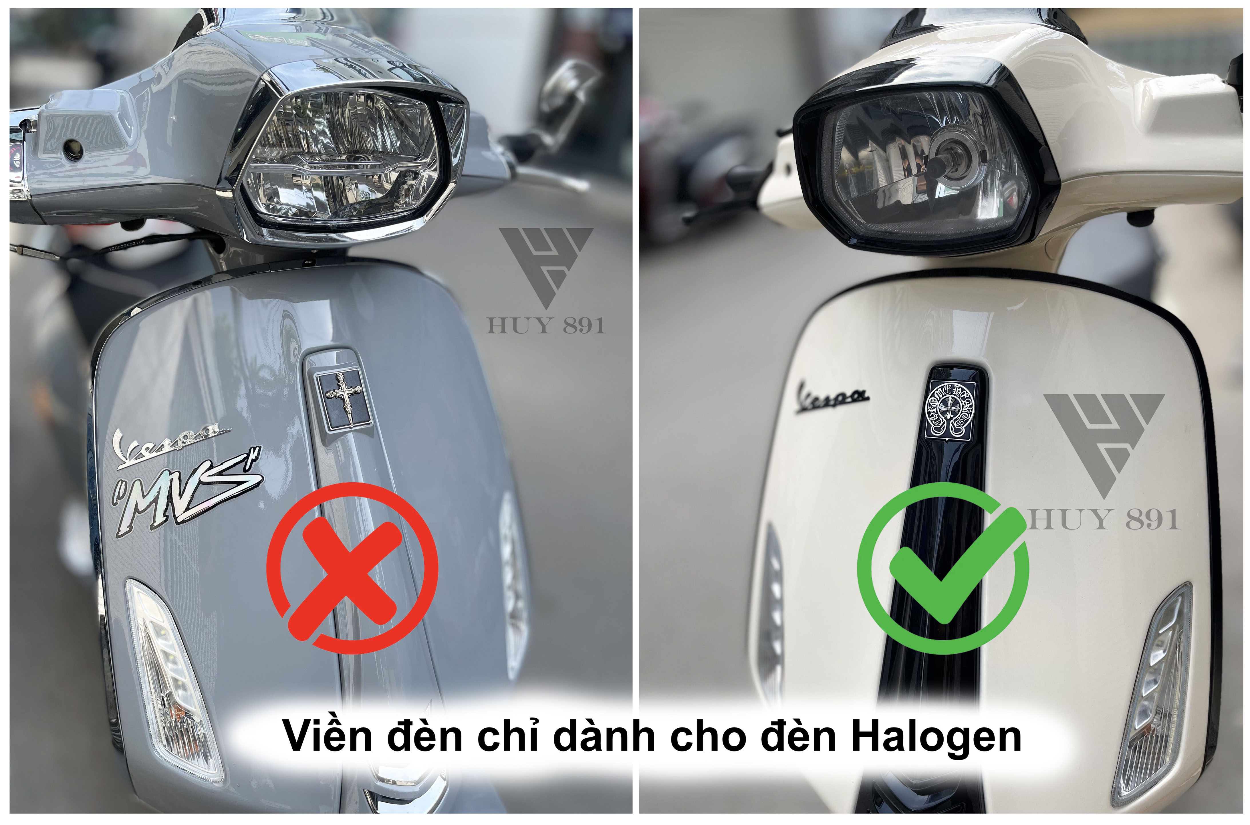 Viền đèn pha Vespa Sprint đời đèn Halogen (Chrome và Đen)