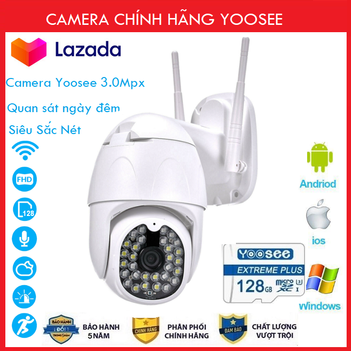 Camera wifi Yoosee  Ptz 28led xoay 360 độ 28 Led 3.0Mpx ( TÙY CHỌN COMBO KÈM THẺ 128/64/32GB CHÍNH HÃNG )