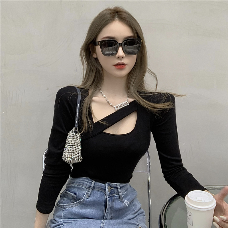 MS6829 Áo thun nữ dài tay vạt chéo cá tính