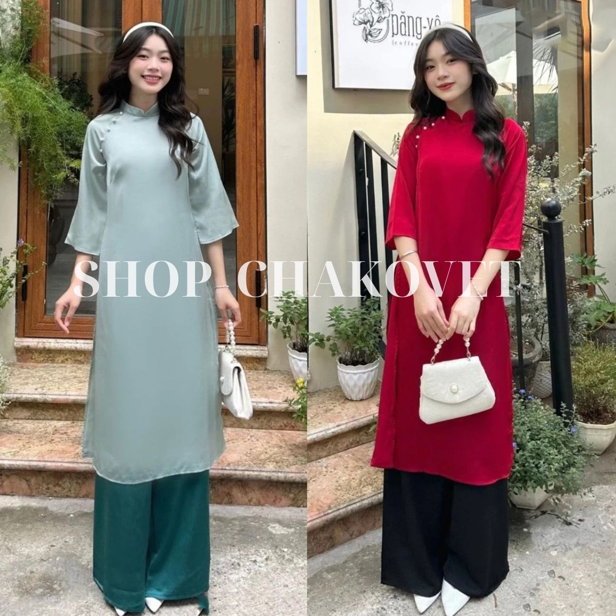 Áo dài cách tân vui Tết đón xuân về A.8770 kiểu dáng tay lỡ nhiều màu thết kê cúc ngọc sang chảnh phong cách mới mẻ tươi trẻ-CHAKOVET