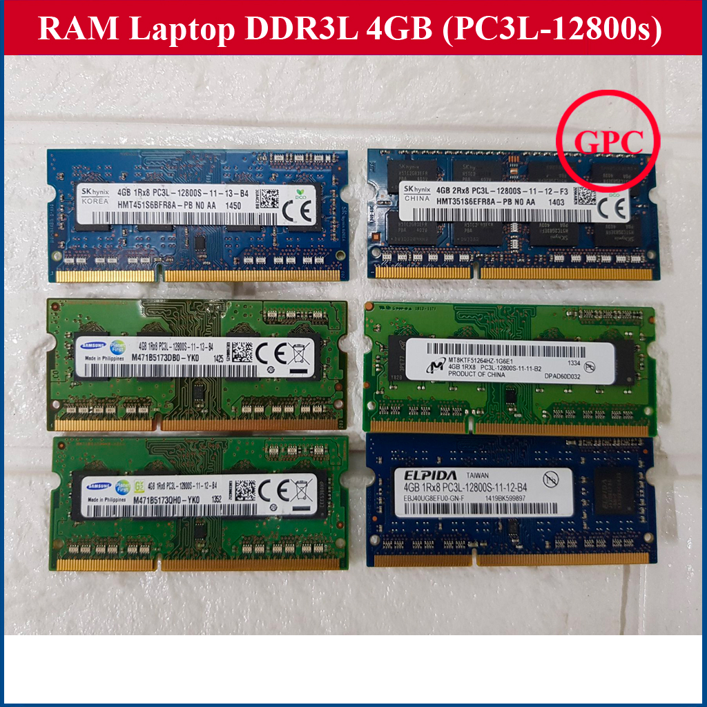 RAM Laptop 4GB DDR3L / 4Gb PC3L Bus 1600 MHz (Ram Laptop PC3L-12800s) hàng bóc máy đã qua sử dụng