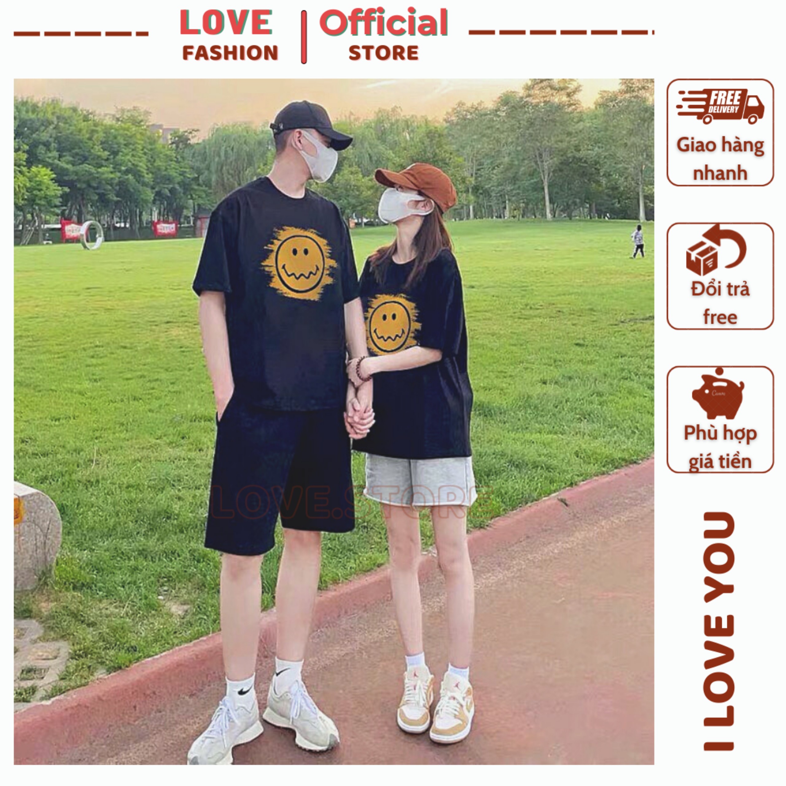 Áo đôi, áo cặp đôi tình yêu, áo cặp in MẶT CƯỜI VUI, áo cặp đôi người yêu, áo cặp bạn thân, áo thun form rộng tay lỡ, áo thun đôi