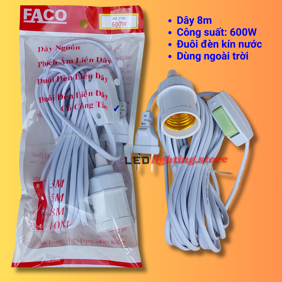 DÂY ĐUÔI ĐÈN E27 CÓ CÔNG TẮC - DÂY DÀI 3m - 5m - 8m - 10m - chống nước dùng được ngoài trời