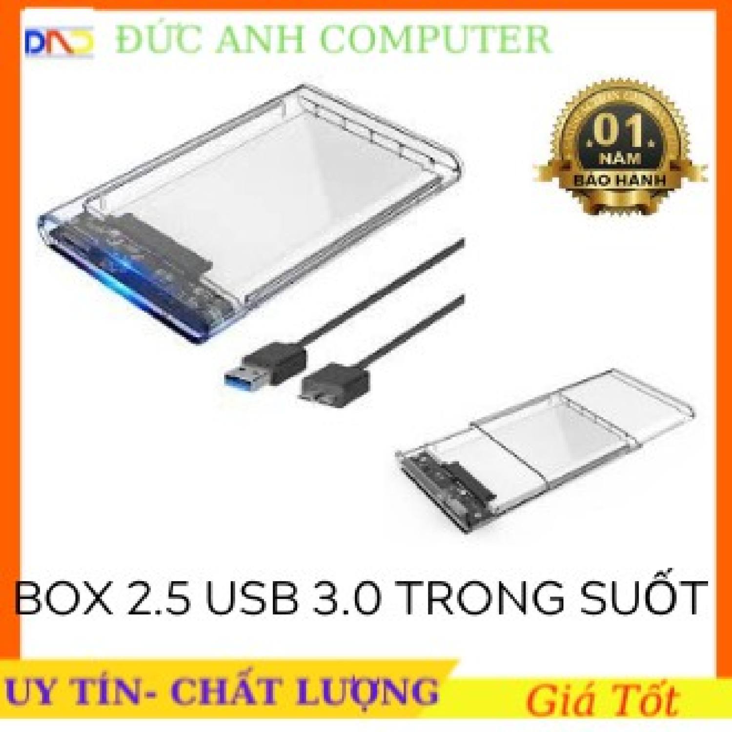 Hdd box 2.5" trong suốt glowy g21u3 sata iii usb 3.0- nắp trượt