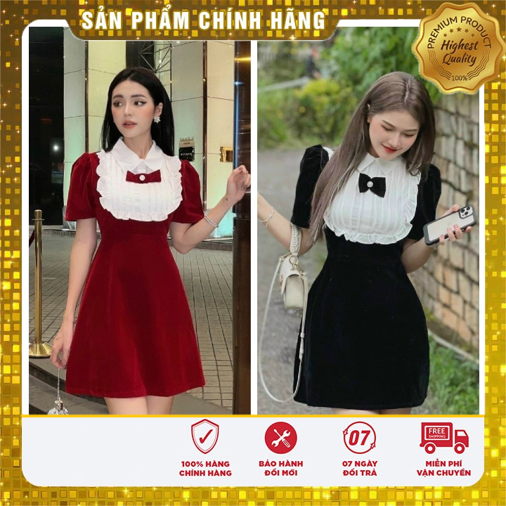 [HCM]Đầm Nhung Đính Nơ Thời Trang Cao Cấp