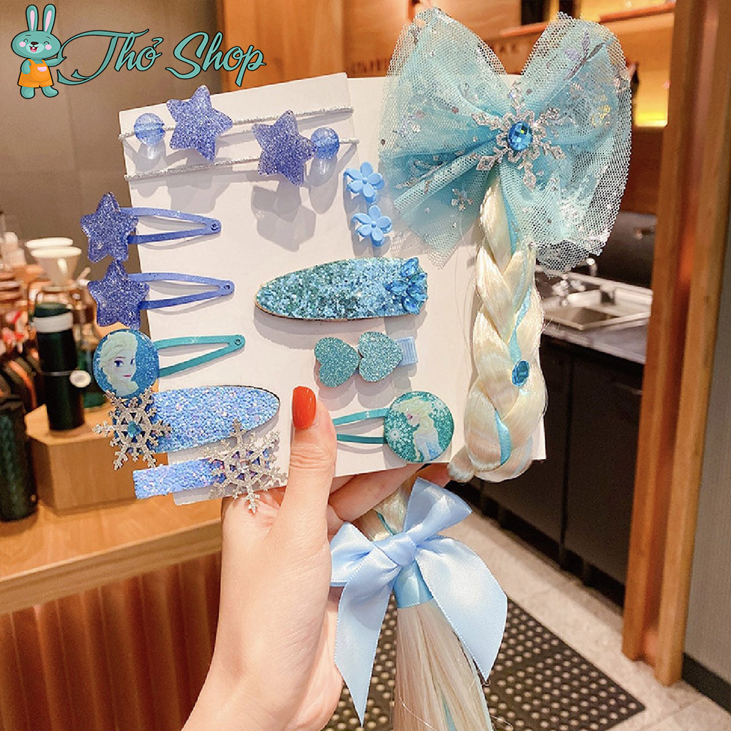 Set kẹp tóc nơ tóc elsa sang chảnh cho bé gái