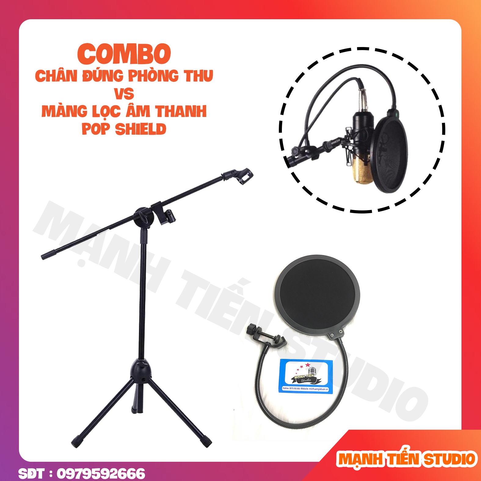 combo chân micro đứng phòng thu với màng lọc pop shield cực kì tiện lợi chân cao hơn 1m8 lắp ráp dễ dàng sử dụng bền chắc chắn