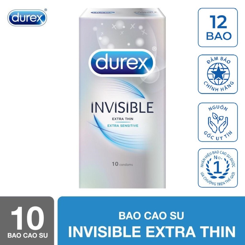 Bao cao su Durex Invisible Extra Thin cực siêu mỏng 10s [che tên sản phẩm] cao cấp