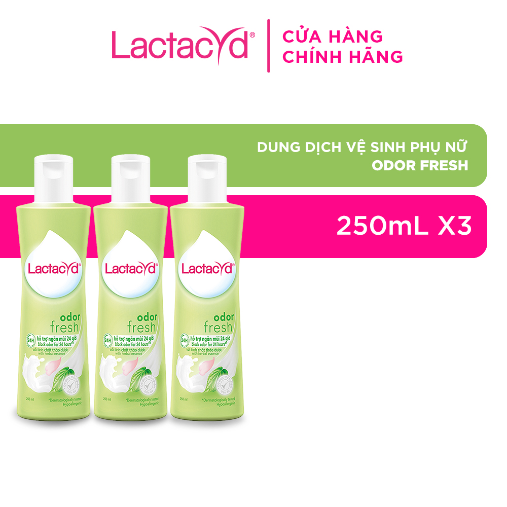 Bộ 3 chai Dung Dịch Vệ Sinh Phụ Nữ Lactacyd Odor Fresh Ngăn Mùi 24H 250ml