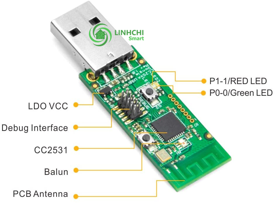 USB CC2531 Flash Zigbee2MQTT Kết Nối Zigbee các hãng (Hỗ trợ HomeAssistant - flash sẵn zigbee2mqtt)