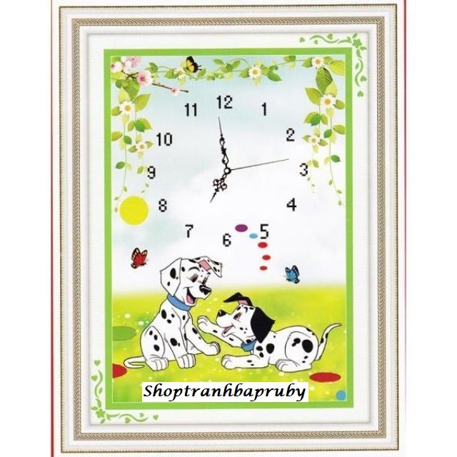 Tranh đính đá đôi bạn cùng tiến đồng hồ df2455 kích thước 36 x 50 cm